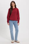 Kadın Oversize Geniş Kesim %100 Pamuk 2 İplik Bisiklet Yaka Bordo Sweatshirt 
