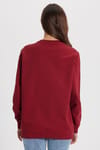 Kadın Oversize Geniş Kesim %100 Pamuk 2 İplik Bisiklet Yaka Bordo Sweatshirt 
