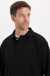 RELAX FIT PLAIN BUTTONED POLO  COLLAR HIDDEN PLACKET MAHREZ SWEATSHIRT