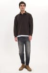 RELAX FIT PLAIN BUTTONED POLO  COLLAR HIDDEN PLACKET MAHREZ SWEATSHIRT