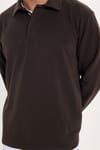 RELAX FIT PLAIN BUTTONED POLO  COLLAR HIDDEN PLACKET MAHREZ SWEATSHIRT