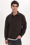 RELAX FIT PLAIN BUTTONED POLO  COLLAR HIDDEN PLACKET MAHREZ SWEATSHIRT