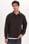 RELAX FIT PLAIN BUTTONED POLO  COLLAR HIDDEN PLACKET MAHREZ SWEATSHIRT