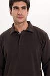 RELAX FIT PLAIN BUTTONED POLO  COLLAR HIDDEN PLACKET MAHREZ SWEATSHIRT