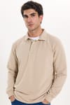 RELAX FIT PLAIN BUTTONED POLO  COLLAR HIDDEN PLACKET MAHREZ SWEATSHIRT