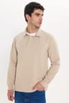 RELAX FIT PLAIN BUTTONED POLO  COLLAR HIDDEN PLACKET MAHREZ SWEATSHIRT