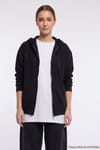 Kadın Oversize Geniş Kesim %100 Pamuk Kapüşonlu Fermuarlı Cepli Siyah Sweatshirt