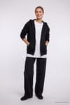 Kadın Oversize Geniş Kesim %100 Pamuk Kapüşonlu Fermuarlı Cepli Siyah Sweatshirt