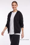 Kadın Oversize Geniş Kesim %100 Pamuk Kapüşonlu Fermuarlı Cepli Siyah Sweatshirt