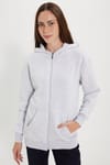 Kadın Oversize Geniş Kesim %100 Pamuk Kapüşonlu Fermuarlı Cepli Gri Sweatshirt