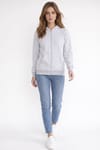 Kadın Oversize Geniş Kesim %100 Pamuk Kapüşonlu Fermuarlı Cepli Gri Sweatshirt