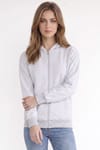 Kadın Oversize Geniş Kesim %100 Pamuk Kapüşonlu Fermuarlı Cepli Gri Sweatshirt