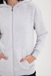 Kadın Oversize Geniş Kesim %100 Pamuk Kapüşonlu Fermuarlı Cepli Gri Sweatshirt