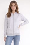 Kadın Oversize Geniş Kesim %100 Pamuk Kapüşonlu Fermuarlı Cepli Gri Sweatshirt