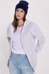Kadın Oversize Geniş Kesim %100 Pamuk Kapüşonlu Fermuarlı Cepli Gri Sweatshirt
