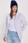 Kadın Oversize Geniş Kesim %100 Pamuk Kapüşonlu Fermuarlı Cepli Gri Sweatshirt