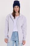 Kadın Oversize Geniş Kesim %100 Pamuk Kapüşonlu Fermuarlı Cepli Gri Sweatshirt