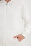 Kadın Oversize Geniş Kesim %100 Pamuk Kapüşonlu Fermuarlı Cepli Ekru Sweatshirt