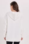 Kadın Oversize Geniş Kesim %100 Pamuk Kapüşonlu Fermuarlı Cepli Ekru Sweatshirt