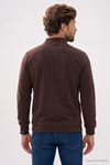Erkek Regular Fit Klasik Kesim Fermuarlı Selanik Kumaş Kahverengi Polo Yaka Sweatshirt