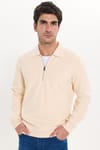 Erkek Regular Fit Klasik Kesim Fermuarlı Selanik Kumaş Sarı Polo Yaka Sweatshirt