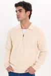 Erkek Regular Fit Klasik Kesim Fermuarlı Selanik Kumaş Sarı Polo Yaka Sweatshirt
