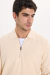Erkek Regular Fit Klasik Kesim Fermuarlı Selanik Kumaş Sarı Polo Yaka Sweatshirt