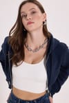 KADIN DÜZ KAPÜŞONLU FERMUARLI RDN-2395 SWEATSHIRT