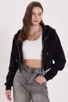 KADIN KAPÜŞONLU FERMUARLI CROP KTN-1642 SWEATSHIRT