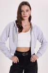 KADIN KAPÜŞONLU FERMUARLI CROP KTN-1642 SWEATSHIRT