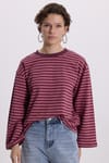 KADIN ÇİZGİLİ BİSİKLET YAKA OVERSIZE  SWEATSHIRT LDM-587