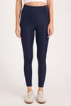 Kadın Slim Fit Dar Kesim Scuba Kumaş Beli Lastikli Lacivert Tayt