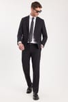 Erkek Slim Fit Mono Yaka Likralı Esnek Kumaş Siyah Takım Elbise