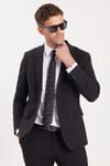 Erkek Slim Fit Mono Yaka Likralı Esnek Kumaş Siyah Takım Elbise
