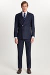 Erkek Slim Fit Lacivert Esnek Likralı Kumaş Sivri Yaka Kapaklı Cepli Kruvaze Takım Elbise