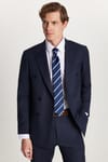 Erkek Slim Fit Lacivert Esnek Likralı Kumaş Sivri Yaka Kapaklı Cepli Kruvaze Takım Elbise