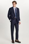 Erkek Slim Fit Lacivert Esnek Likralı Kumaş Sivri Yaka Kapaklı Cepli Kruvaze Takım Elbise