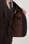 Erkek Slim Fit Kahverengi Esnek Likralı Kumaş Sivri Yaka Yelekli Takım Elbise