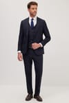Erkek Slim Fit Lacivert Esnek Likralı Kumaş Sivri Yaka Yelekli Takım Elbise