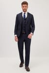 Erkek Slim Fit Lacivert Esnek Likralı Kumaş Sivri Yaka Yelekli Takım Elbise