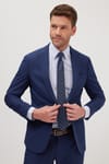 Erkek Slim Fit Mono Yaka Likralı Esnek Kumaş Koyu Lacivert Takım Elbise