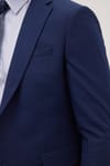 Erkek Slim Fit Mono Yaka Likralı Esnek Kumaş Koyu Lacivert Takım Elbise
