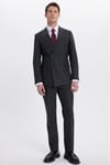 Erkek Slim Fit Sivri Yaka Çizgili Kapaklı Cepli Antrasit Takım Elbise