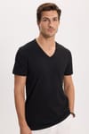 Erkek Slim Fit Dar Kesim Pamuklu Yumuşak Dokulu Likralı Esnek Kumaş Düz Basic Siyah V Yaka Tişört