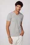 Slim Fit V Yaka Düz Basıc Kısa Kol T-Shirt