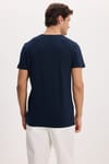 Erkek Slim Fit Dar Kesim Pamuklu Yumuşak Dokulu Likralı Esnek Kumaş Düz Basic Lacivert V Yaka Tişört