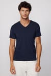 Slim Fit V Yaka Düz Basıc Kısa Kol Lacivert T-Shirt