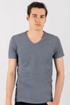 Slim Fit Dar Kesim V Yaka Oxford Erkek T-Shirt