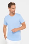 Erkek Slim Fit Dar Kesim Pamuklu Yumuşak Dokulu Esnek Kumaş Düz Basic Mavi Bisiklet Yaka Tişört