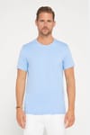Erkek Slim Fit Dar Kesim Pamuklu Yumuşak Dokulu Esnek Kumaş Düz Basic Mavi Bisiklet Yaka Tişört